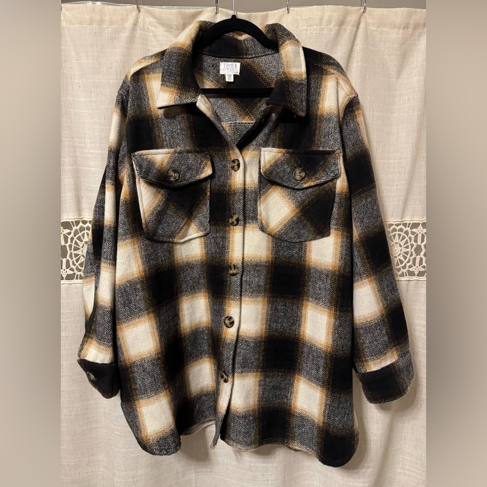 Time and Tru Black and Tan Plaid Utility Jacket